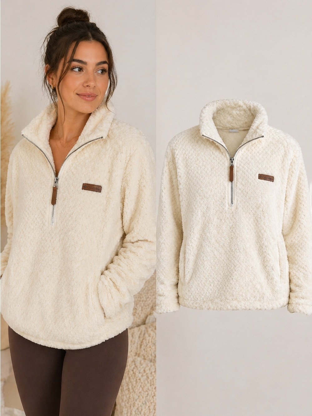 Columbia | Cream Sherpa Fleece Pullover | Quarter Zip Cozy Jacket | Size XL